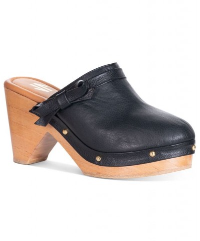Women's Daily Bow Wood Platform Clogs Black $56.76 Shoes